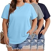 Huukeay 3 Pack Women's Plus Size T Shirts Crew Neck Short Sleeve Tees Curved Hem Loose Fit Summer Casual Baggy Tops