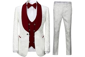 pbyoulna Men's Paisley Jacquard Tuxedo, One Button Shawl Lapel 3 Piece Suit