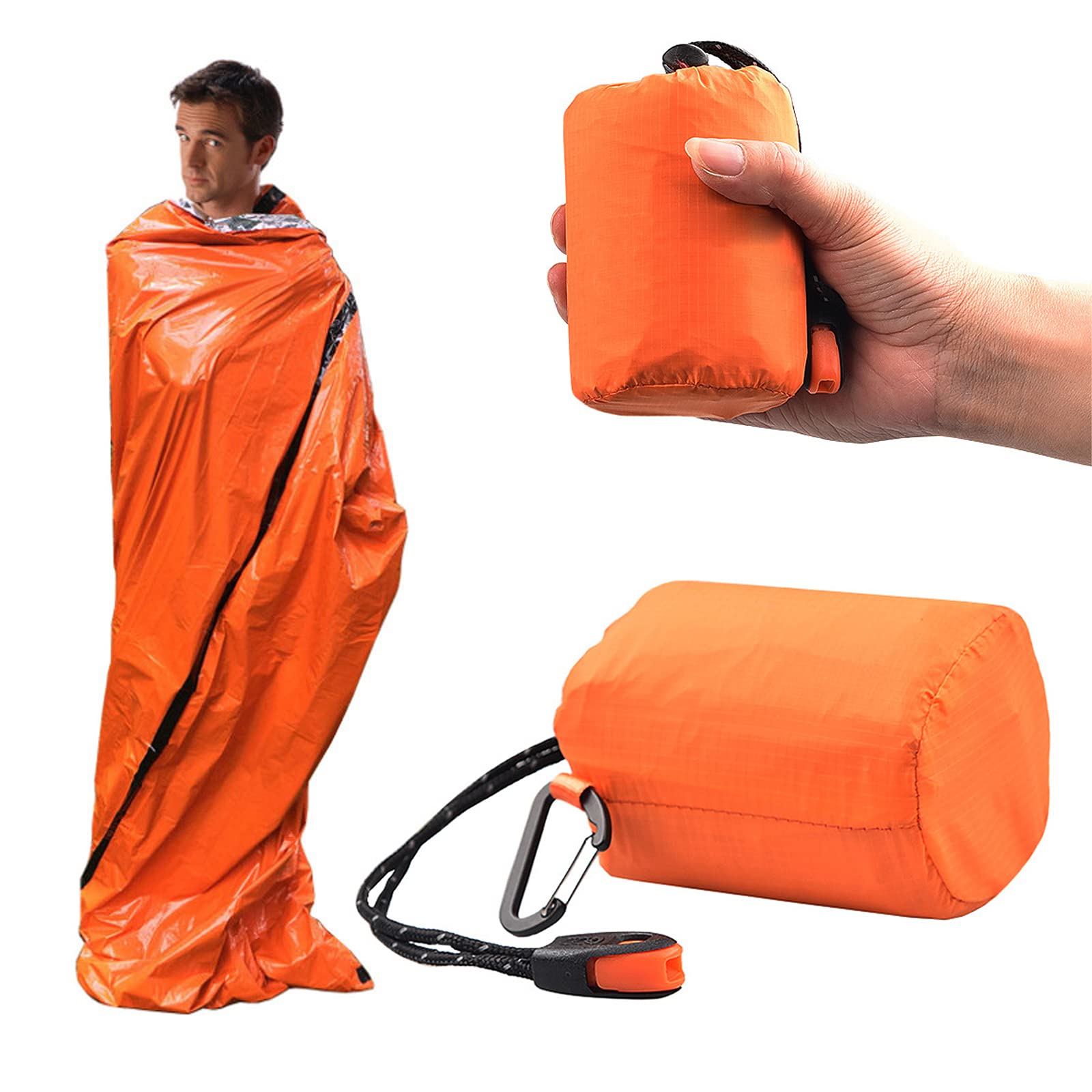 YUTOU Emergency Survival Sleeping Bag, Ultralight Heat Resistant Cold Protection Rescue Tent, Survival Bivvy Bag, with Survival Whistle and Climbing Buckle for Outdoor Use