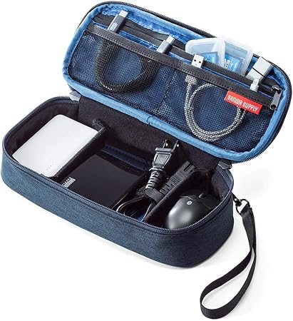 Amazon サンワダイレクト トラベルポーチ ガジェットポーチ 間仕切付 旅行 出張 便利グッズ マウス ケーブル モバイルバッテリー 収納ポーチ 細長タイプ フルオープン ネイビー 0 Bagin0nv 配線アクセサリー 文房具 オフィス用品