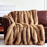 GEMBED Fluffy Faux Fur Throw Blanket – Super Soft Warm Thick Plush Blanket for Bed, Couch & Office, Cozy Fuzzy Throw with Flannel Backing,90"x90", Brown