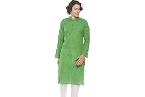 PAROKSH Men's Cotton Kurta Indian Kurta Classic Mandarin Collar Full Sleeves Side Split Ethnic Wear for Wedding