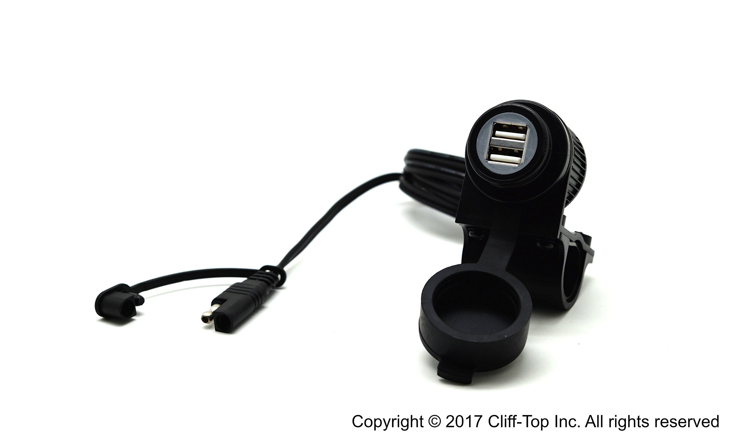 Cliff Top Heavy Duty Waterproof Motorcycle Handlebar SAE USB Power Charger for 7/8-1" Handlebar ATV UTV Smart Phone GPS Tablet Camera