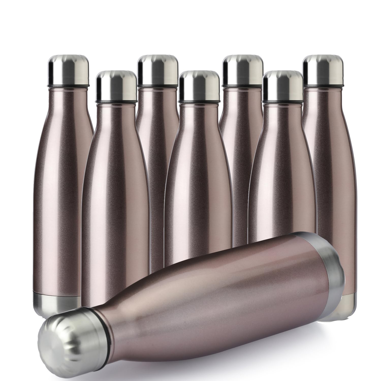 Photo 1 of MEWAY 17oz Sport Water Bottle 8 Pack Vacuum Insulated Stainless Steel Leak-Proof Double Wall Cola Shape Water Bottle,Keep Drinks Hot & Cold (Rose Gold,8 Pack)