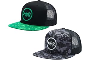 BASSDASH 2 Pack Flat Brim Trucker Cap Adjustable Snapback Hat Mesh Back for Men Women Fishing Hunting