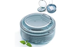 LOEVCC 2 in 1 Denture Bath Case Retainer Cleaner Case, Leak Proof Denture Cup Soaking Holder with Brush for Dentures, Mouth Guard, Clear Braces, Night Guard & Retainers (Blue)