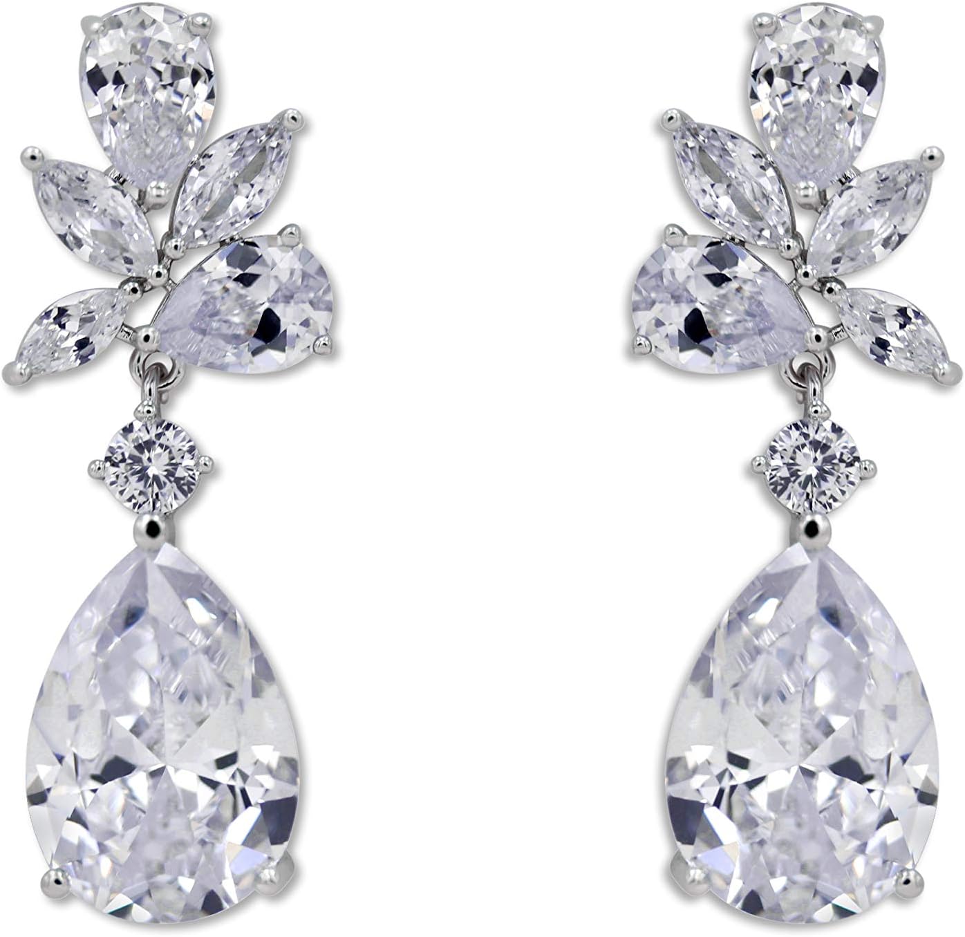 Ladorn Pear Cubic Zirconia Wedding Earrings for Brides Teardrop Bridal Earrings Dangling for Bride Elegant CZ Drop Earrings Dangle