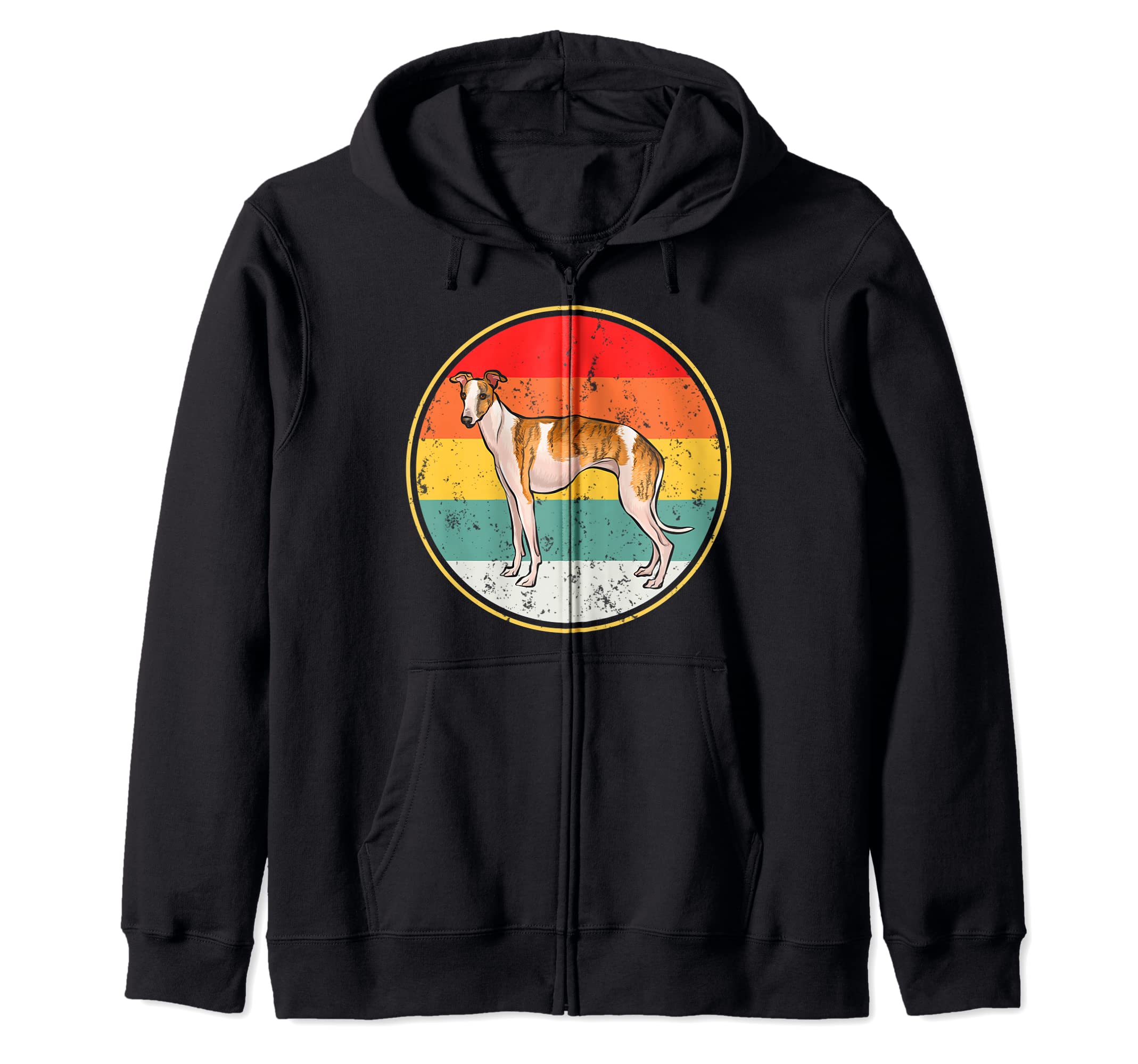 Vintage Retro Sunset Whippet Dog Zip Hoodie