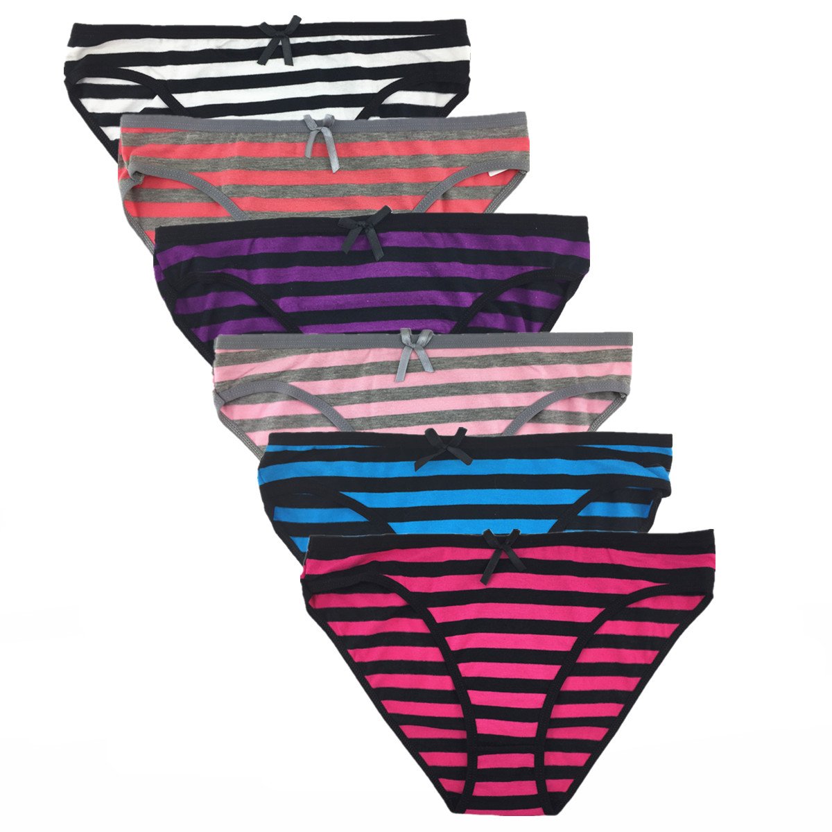 6 Pack Womens Ladies Sexy Cotton Briefs Fashion Striped Soft Underwear