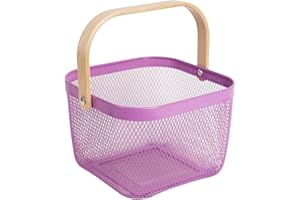 SANHSEHOME Metal Mesh Steel Basket Garden Harvest Basket for Gathering Vegetables Square Wire Basket with Handle Storage Organizer Multi-Functional Fruit Basket for Kitchen Garden Picnic(Purple)
