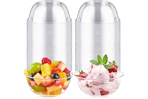 Qeirudu 10 oz Small Clear Plastic Bowls, 60 Pack Disposable Hard Plastic Party Serving Bowls for Salads, Ice Creams, Fruit, Desserts, Parfaits, Snacks