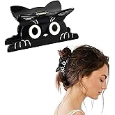 Cat Hair Claw Clips - Cute Kawaii Funny Cat Style for Girls & Women, Acrylic Medium Clips for Thin Hair, Animal & Fun Fashion Hair Accessories Gift (Black)