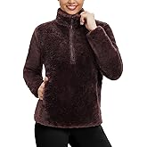 baleaf Women's Quarter Zip Sherpa Fleece Pullover Lightweight Fuzzy Winter Warm Sweatshirt with Zipper Kangaroo Pocket
