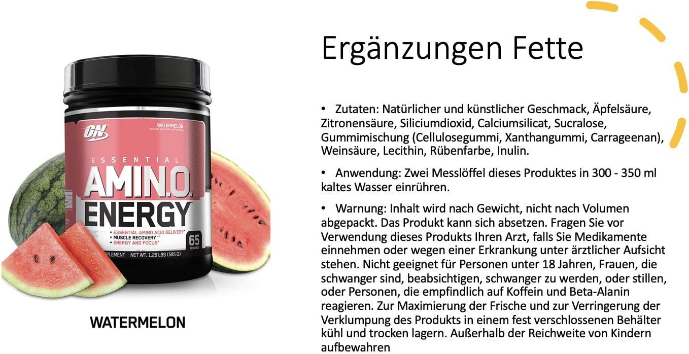 Optimum Nutrition Amino Energy - Pre Workout with Green Tea, BCAA, Amino Acids, Keto Friendly, Green Coffee Extract, Energy Powder - Watermelon, 65 Servings: Health & Personal Care