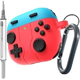 DamonLight Game Case for AirPods 4 Cover Shock-Proof Protective Silicone Case with Cleaning Pen and Keychain Accessories for Apple Airpods 4th Generation (Blue &amp; Red)