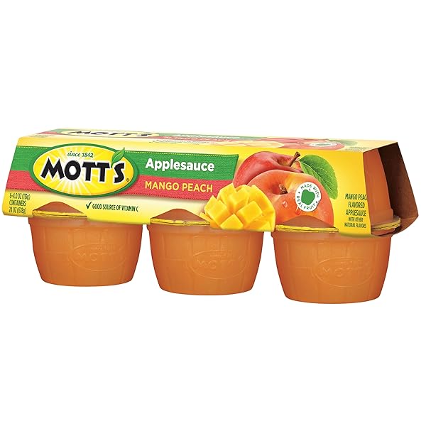 MOTT’S MANGO PEACH APPLESAUCE, 4 OZ CUPS, 6 COUNT