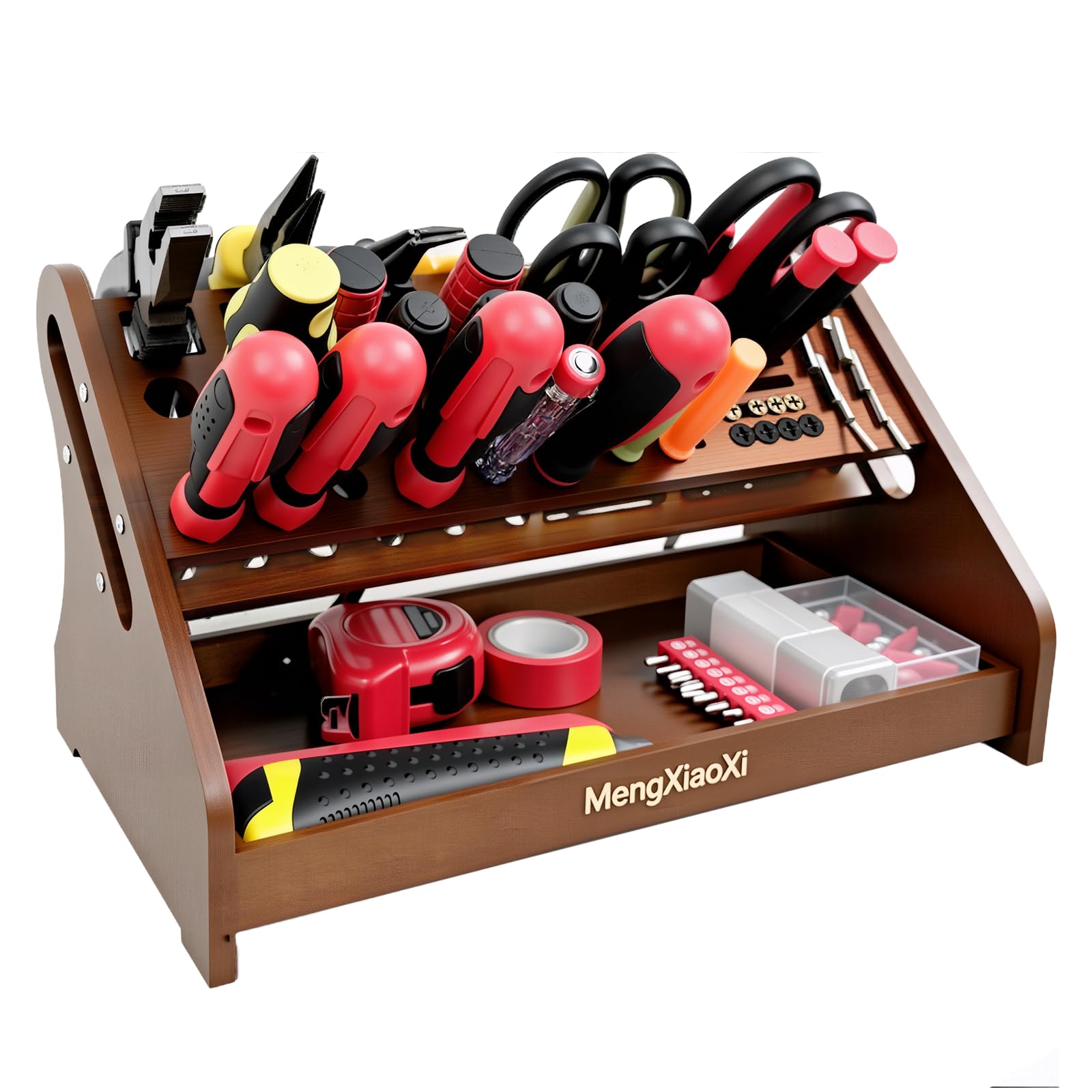 Photo 1 of Bamboo Screwdriver Organizer Rack Desktop Hand Tool Stand Repair Tool Storage Holder Small Tool Storage Holder for Desk Top desktop tool organizer Suitable for studios/garages/DIY enthusiasts