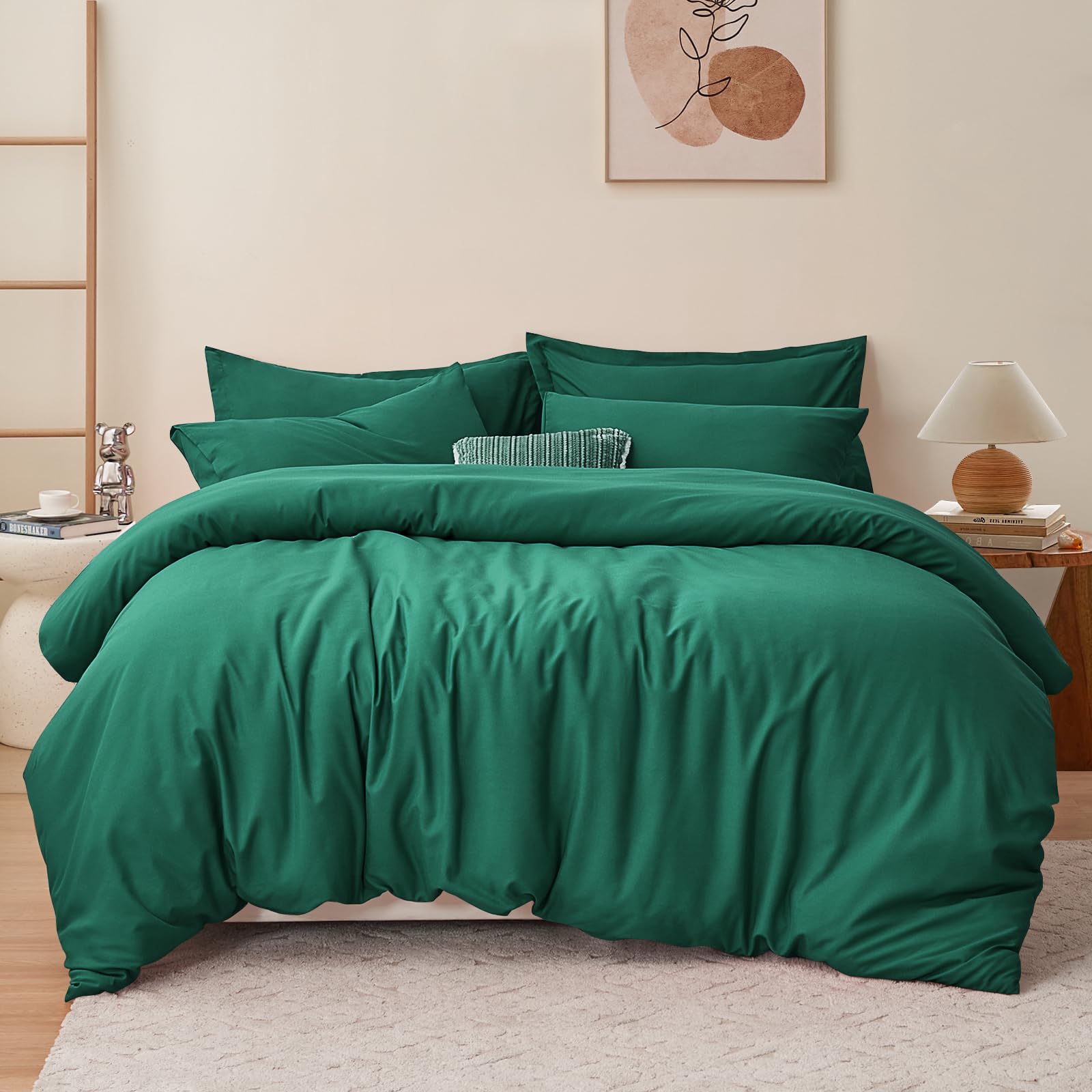 RUIKASI Green Double Duvet Set Bedding Set - Green Duvet Cover Double Bed Set with Zip, Soft Brushed Microfibre Duvet Cover Set Quilt Cover with 2 Pillowcases