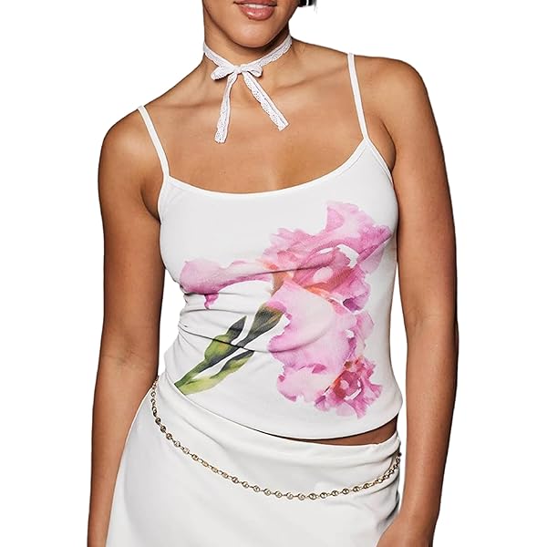 トップス sahara Drawstring Flower Motif Camisole トップス sahara Drawstring Flower Motif Camisole Women's