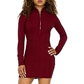 Forever 21 Womens Cable Knit 1/4 Zip Sweater Dress