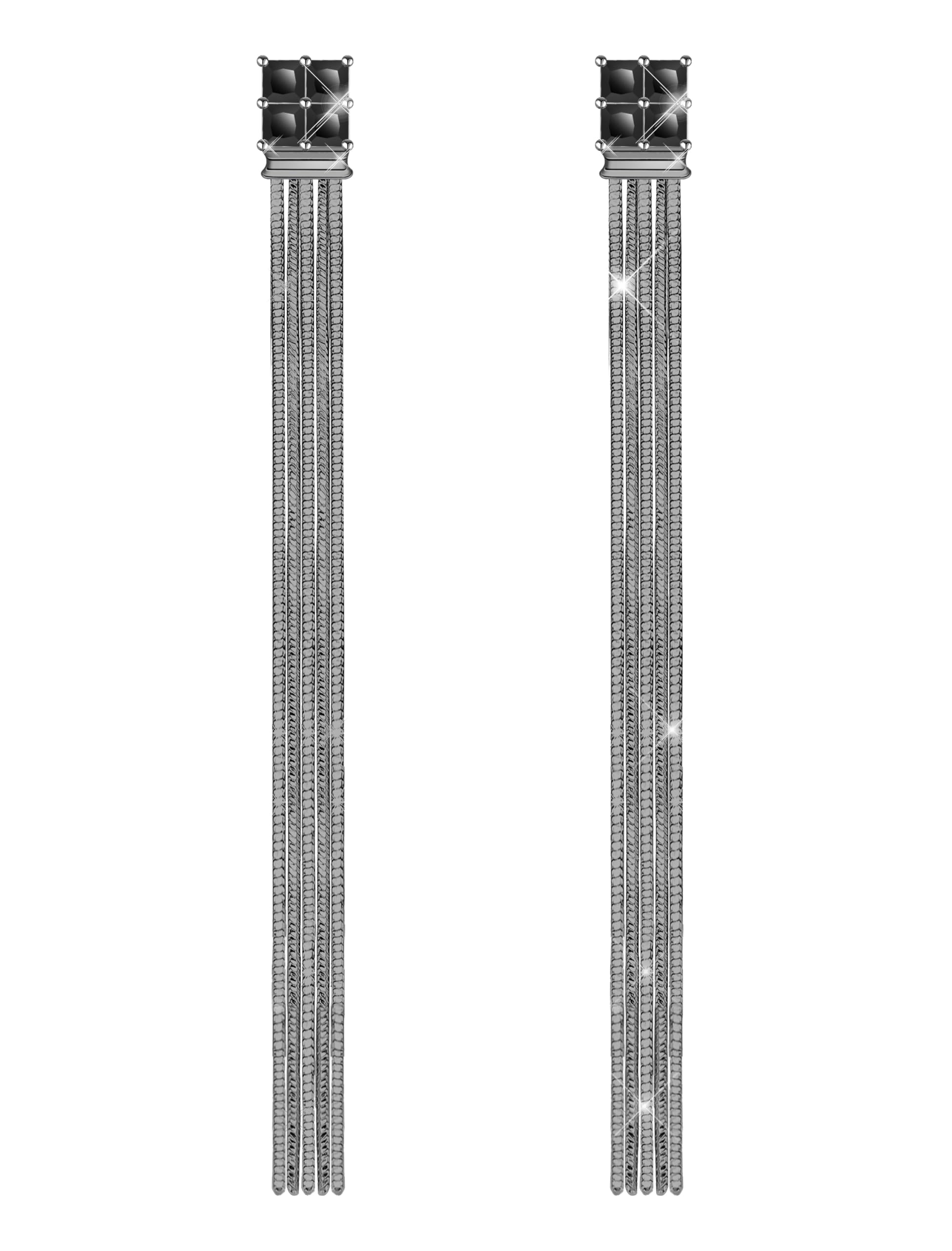 KristLand Elegant Tassel Earrings with Cubic Zirconia 925 Sterling Silver Ear Pin Gold Plated Long Tassel Jewelry Gifts for Ladies Girl Women