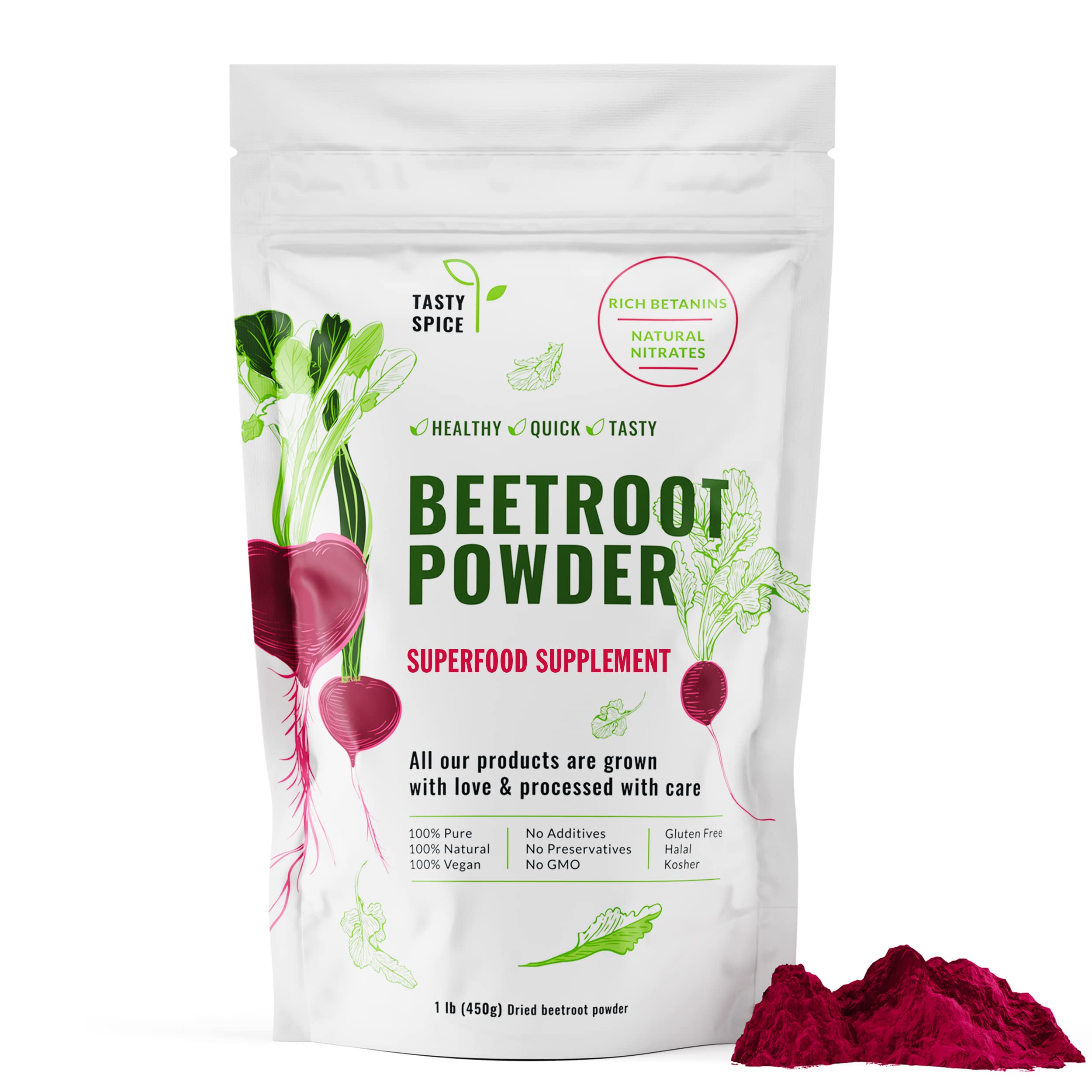 Beetroot Powder (450g), Non Additives & Preservatives, Red Superfood for Healthy Heart, Nitric Oxide Booster, Circulation and Stamina Increasing, Non GMO, Vegan (450g)