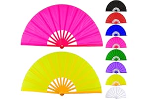 ESWALA Fans for Line Dancing Line Dance Popping Fan 2pcs Boots on the Ground Hand Fan for Women Foldable Large Big Rave Fan Clacking Fans for Line Dancing that Make Sounds Clack Clapping Pop(Rose+Yellow)