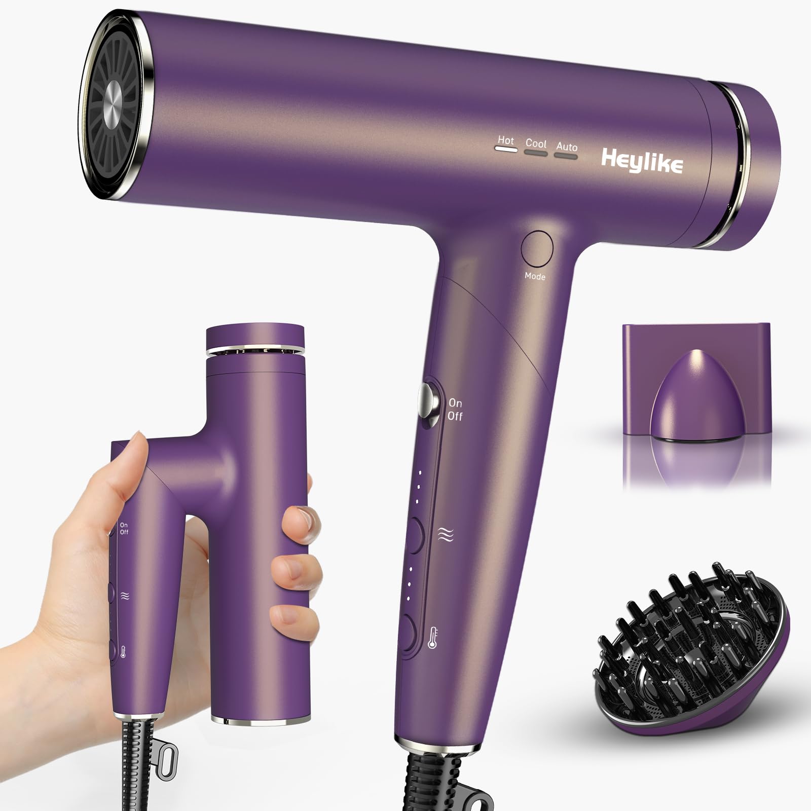 Photo 1 of High Speed Plasma Ion Hair Dryer with Diffuser, Professional Blow Dryer 130000 RPM Brushless Motor for Fast Drying,1500W 3Temps/3Speeds Thermo-Control Lightweight Hairdryer for Women Home Travel Salon