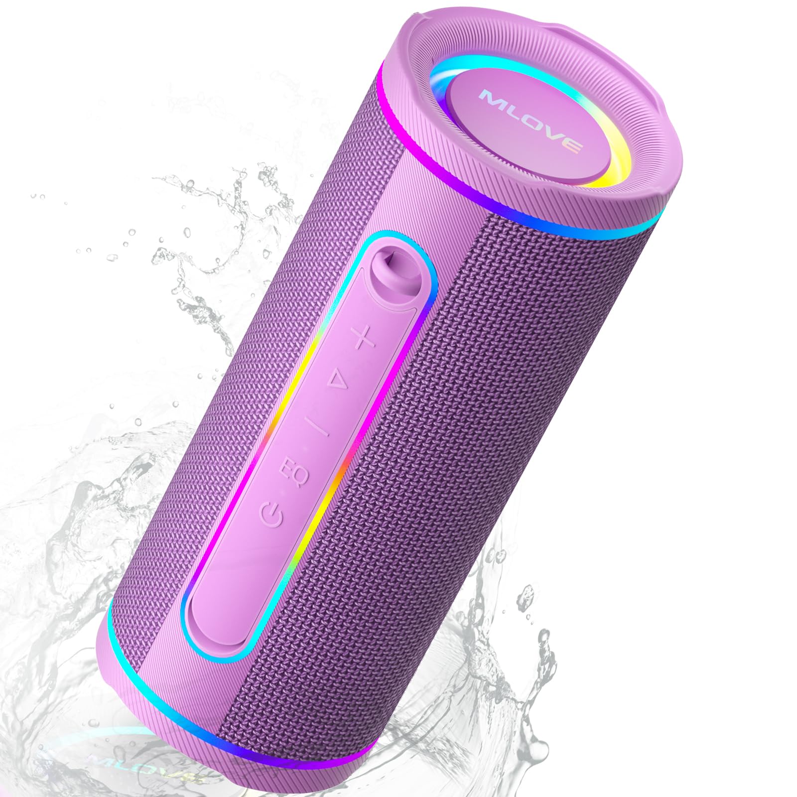 MLOVE E80 Speakers Bluetooth Wireless, Portable Bluetooth Speaker with Aux Input, Micro SD Card Slot, Bass Boost, Dual Pairing, Lights, IPX7 Waterproof, BT5.4 for Outdoor, Travel, Car, TV, 30W, Purple