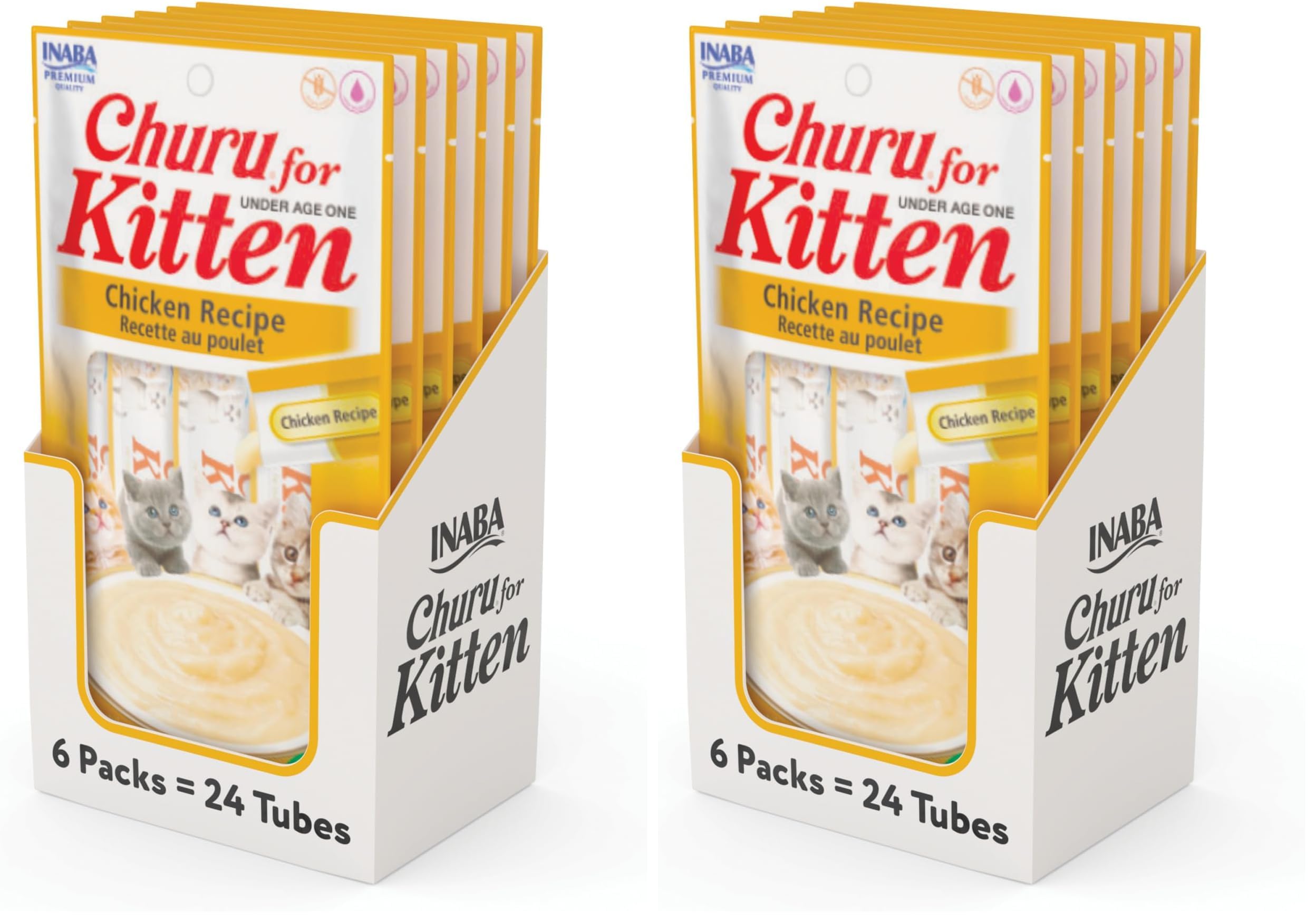 INABA Churu for Kittens,Grain-Free Creamy,Purée Lickable Cat Treats with DHA,EPA,Vitamin E & Taurine,0.5 Ounces Each, Tubes (4 per Package),Chicken Recipe,(Pack of 48) Image