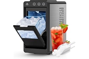 COWSAR Ice Maker Countertop, Portable Ice Machine with Basket and Scoop, 8 Cubes in 6 Mins, 26 lbs/24H, Auto-Cleaning Commercial Ice Maker for Kitchen, RV, Camping, Black