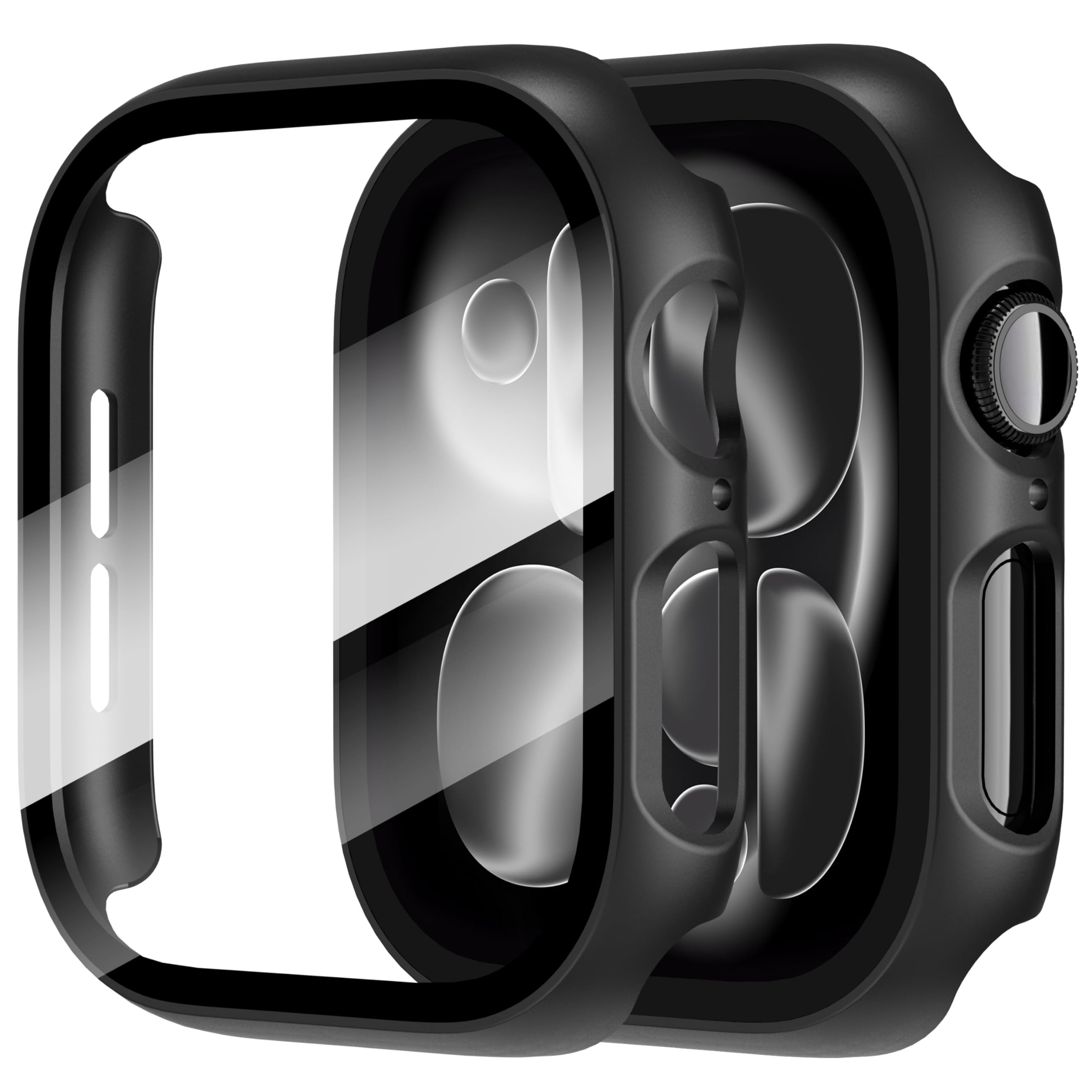 Diruite 2-Pack Screen Protector for Apple Watch Series 11/10 46mm Tempered Glass Case,All Around Hard Matte PC Protective Cover,Black,46mm