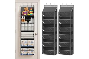 JHD Over The Door Organizer 2 Pack– 6 Tier Door Organizer Hanging & 12 Side Pockets, Reinforced 50LB Capacity Hanging organizer, Clear Window, Behind The Door Storage For Bedroom, Nursery, Pantry