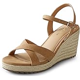 Ankis Wedge Sandals for Women, Espadrille Womens Wedge Sandals Comfortable Open Toe Cross Band Ankle Strap High Heel Wedges for Women Dressy Summer -3.4Inch