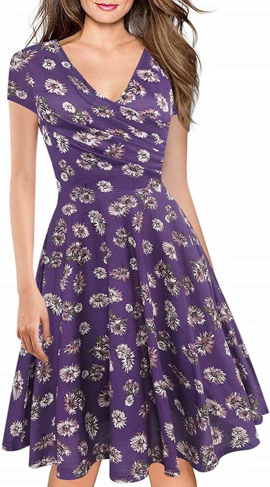 Women's Criss-Cross Necklines V-Neck Cap Sleeve Floral Casual Work Stretch Swing Summer Dress Party Dress