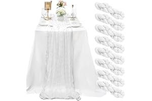 SATULGAU 8 Pack White Cheesecloth Table Runner 10Ft Gauze Cheese Cloth 35x120 Inch Boho Table Runner Romantic Table Runner Table Cover for Wedding Bridal Baby Shower Fall Birthday Party Christmas Decoration