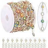 KYUNHOO 16.4FT/5M Multicolored Daisy Flowers Jewelry Chains for Making Jewelry Clear Rhinestone Chain Roll Beaded Jewelry Making Chain on Bulk for Craft DIY