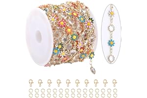 KYUNHOO 16.4FT/5M Multicolored Daisy Flowers Jewelry Chains for Making Jewelry Clear Rhinestone Chain Roll Beaded Jewelry Making Chain on Bulk for Craft DIY
