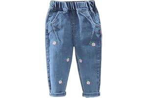 Baby Little Girl Jeans,Elastic Waist Cute Printed Denim Pants Toddler Fashionable Jeans Fall Winter Trousers