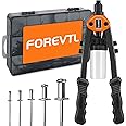 FOREVTL Rivet Gun - 1/4 Pop Rivet Gun Kit with 210 Pop Rivets (3/32", 1/8", 5/32", 3/16", 1/4'') Full Metal 13" Large Heavy Duty Manual Hand Riveter Tool for Metal, Gutter & Automotive
