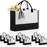 OKBA 10 PCS Personalized Classic Canvas Tote Bag(Black and White),Inside Zipper Pocket Grocery Tote DIY Gift,for Wedding,Birthday,Beach,Perfect Gifts for Women,Mom,Teachers,Friends