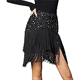 Qsuccua Women Black Latin Dance Skirt Practice Wear Tassel Skirt Short Skirt Professional Dance Skirt Performance Skirt