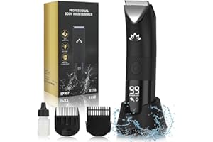 Qreeyx Manscape Trimmer for Men - Electric Body Hair Trimmer with Light, IPX7 Waterproof Electric Razor for Balls/Pubic/Groin/Legs/Chest Hair Removal, Lightweight with LED Display, Gifts for Him Dad