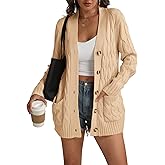 ATHMILE Cardigan Sweaters for Women Fashion Open Front Cardigans 2026 Fall Outfits Womens Long Sleeve Cable Knit Button Coats