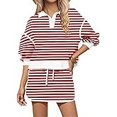 BASQDOV Womens Striped 2 Piece Outfits Long Sleeve Sweatshirt Button V Neck Sweatsuits High Waist Shorts Lounge Sets