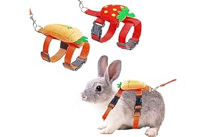 Tezuyok Rabbit Harness, 2 Pack Adjustable Animal Harness and Leash, Medium, Red, Carrot & Strawberry Design, Casual or Playful Style, for Small Pet Animals Training, Walking, Leisure