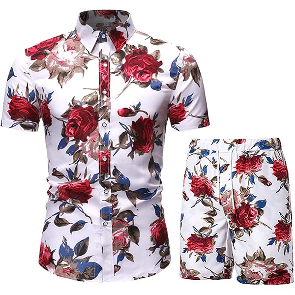 Survêtement Floral 2 Pièces Pour Homme - Chemise à Manches Courtes Et