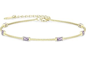 LOUISA SECRET Birthstone Bracelets for Women, 925 Sterling Silver Dainty Simple Women Charm Link Bracelet, Birthday Anniversary Jewelry Gifts for Women Wife Mom Her