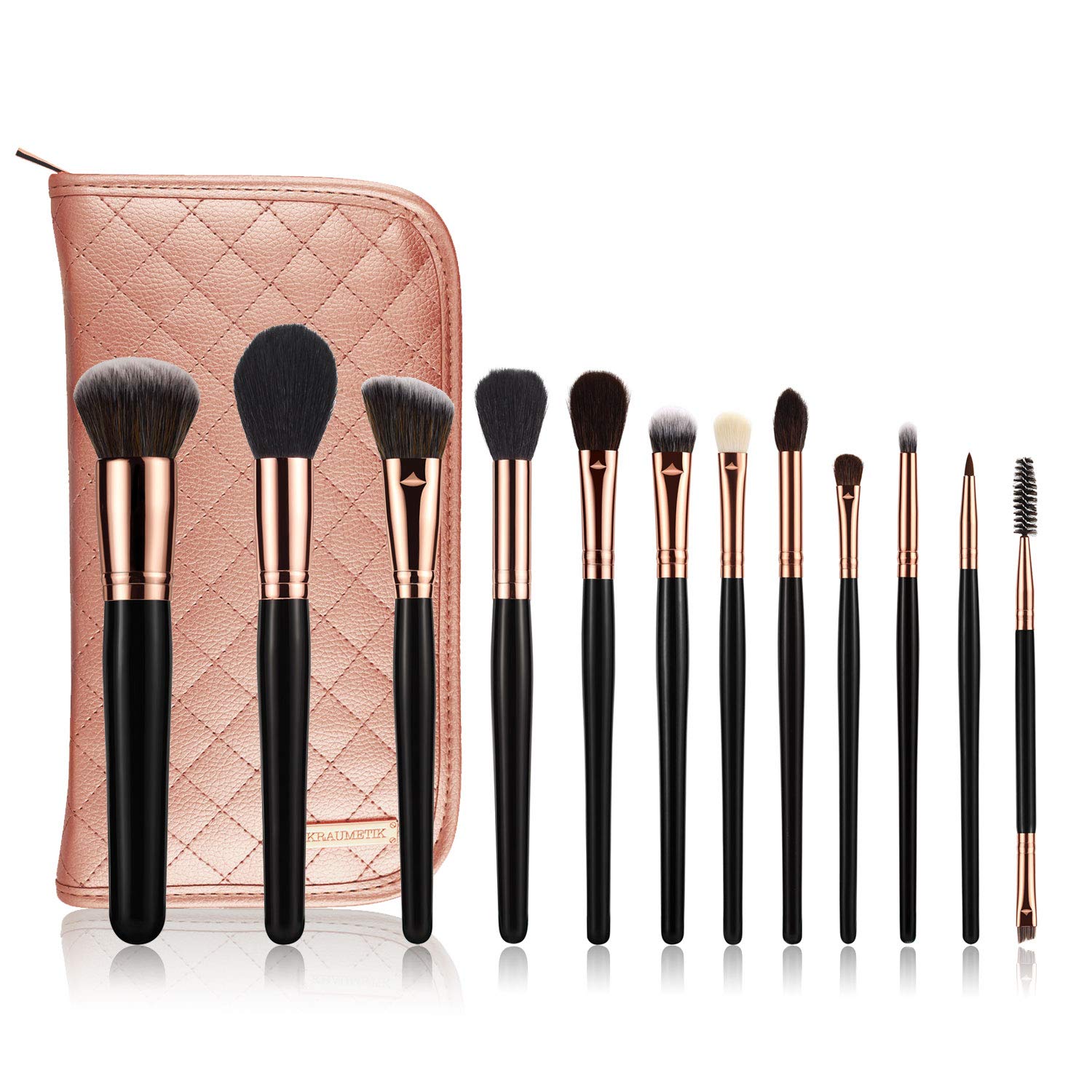 KRAUMETIK 12-Piece Makeup Brushes Set,Premium Synthetic Brush Blending Face Powder Blush Concealers Eye Cosmetics Make Up Kits