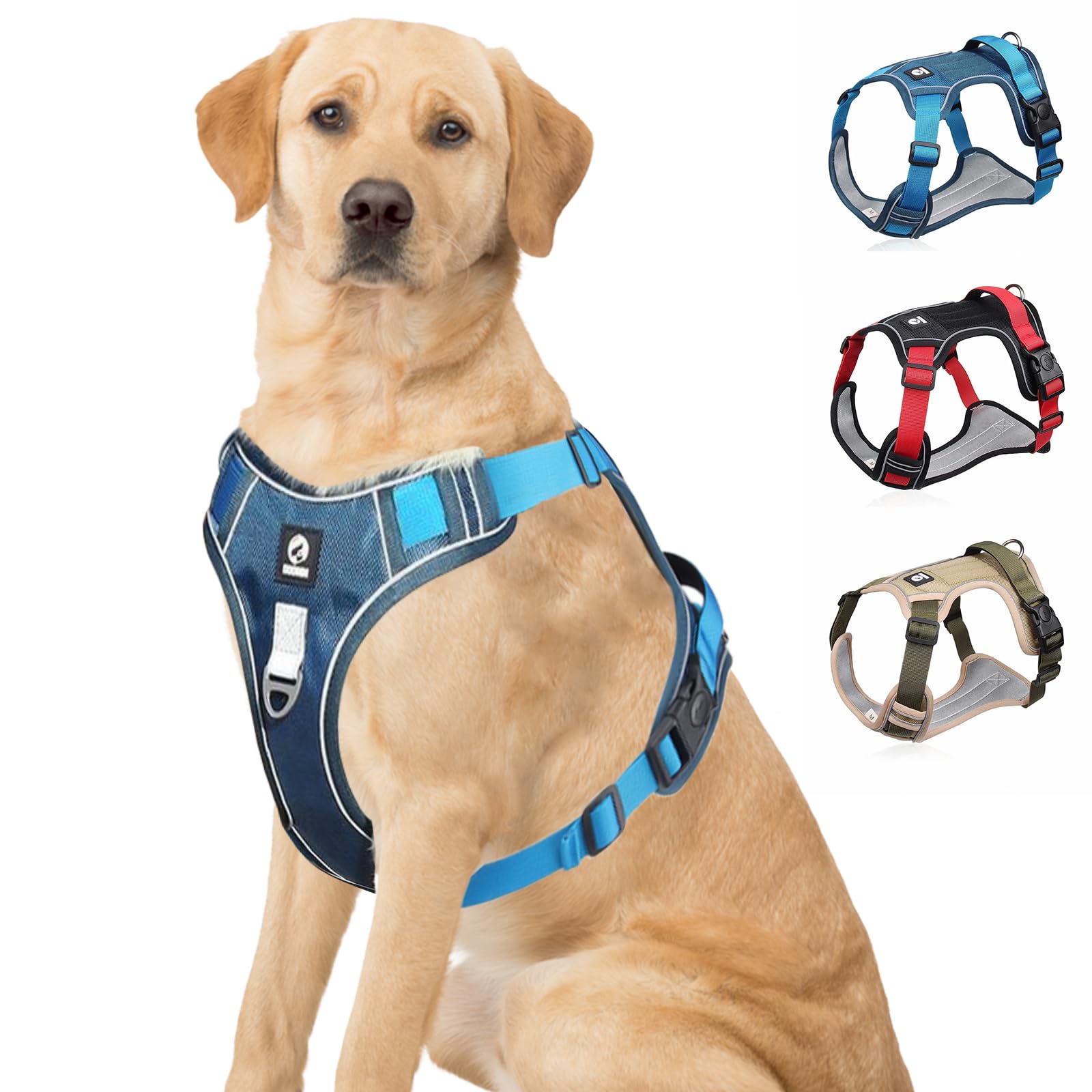 Dog Harness, No Pull Pet Harness, Breathable Pet Vest Harness with D-Ring for Dog Lead Clips, Adjustable Dog Vest with Hook & Loop Panels & Reflective Strips for Small Medium Large Dogs